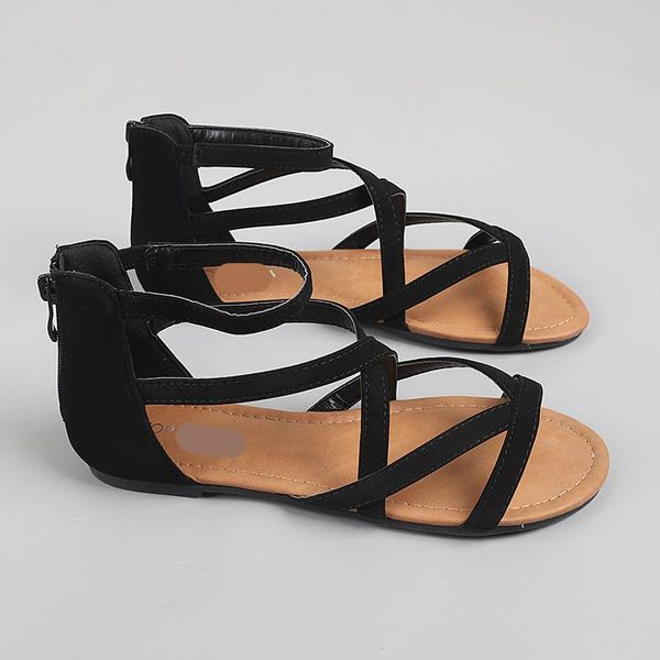 

sandals shoes roman large size all-match summer heels open toe suit female beige velvet gladiator fashion big comfort girls peep, Black