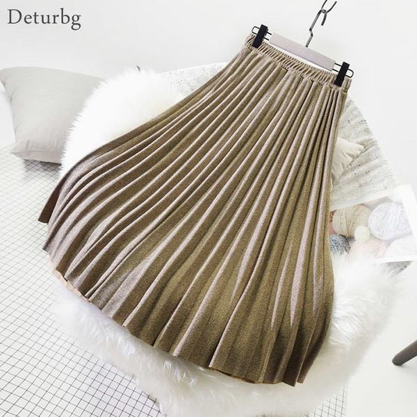 

casual dresses women japanese style woolen midi skirt ladies harajuku solid color elastic high waist pleated skirts saias winter s, Black;gray