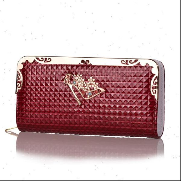 

brand diamond pu leather wallet women evening banquet party long clutch money bag zipper coin purse lady portfel wallets, Red;black