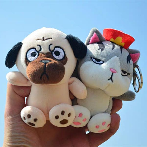 

10pieces/lot cute wuhuang bazaar black pendant doll plush toy small dog cat doll ragdoll keychain chain, Silver