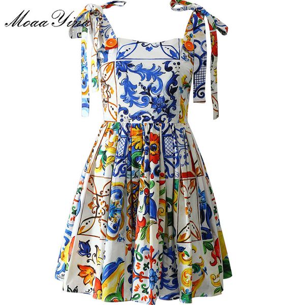 

summer cotton dress women's painted pottery printed backless spaghetti strap runway bohemia 210524, Black;gray