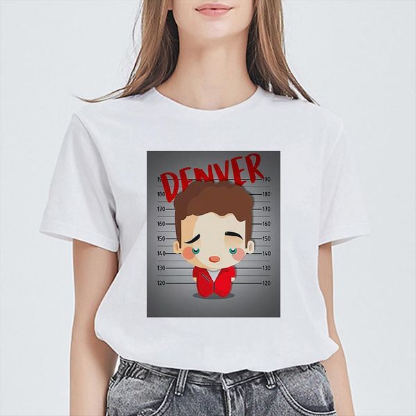 

house of paper vestidos la women t shirts casa de papel short sleeve letter denver print plus size vogue casual, White