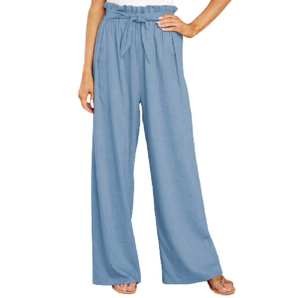 

women's pants & capris long women solid color wide leg cotton linen high waist 2021 autumn casual elastic with sashes, Black;white