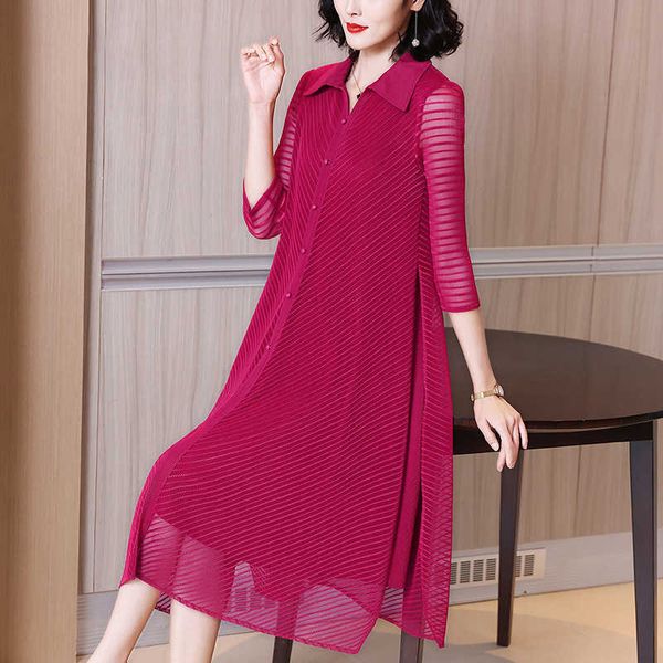 

vanovich fold mesh pluz size women dress spring and summer solid color casual europe clothing 210615, Black;gray