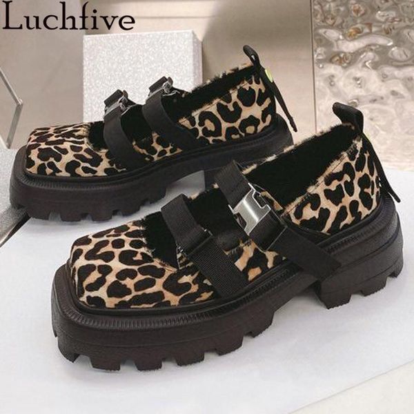 

sandals chunky heel platform mary jane shoes women buckle strap square toe leopard heels casual white black leather