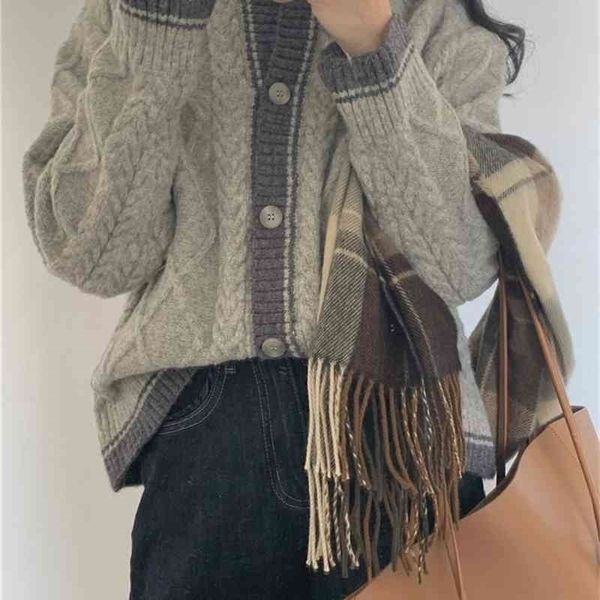 

round neck knitted cardigan women's 2021 spring and autumn new korean loose lazy wind twist sweater coat, Black