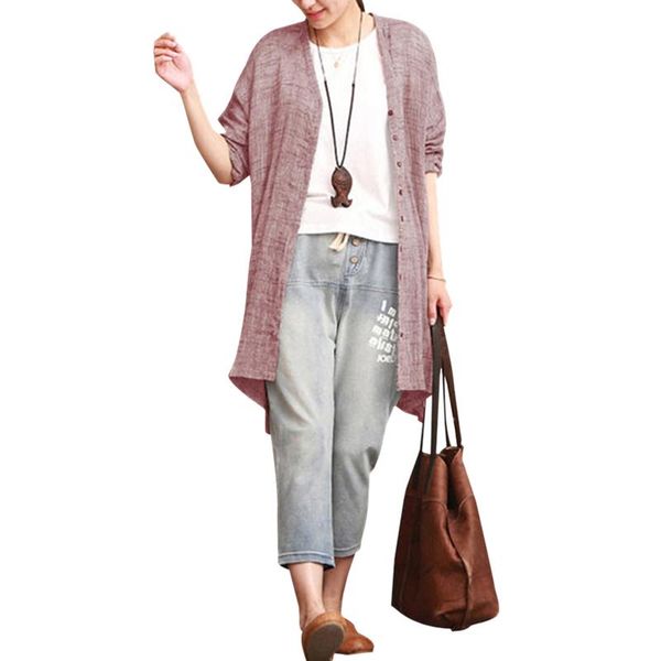 

women's blouses & shirts women fashion loose solid color v neck long sleeve blouse cardigan ladies casual button side slit pink 4xl, White