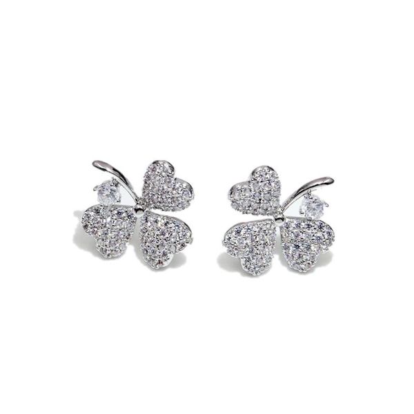 

stud 925 silver needle korean earring cubic zirconia leaf earrings for women wedding fashion jewelry brincos, Golden;silver
