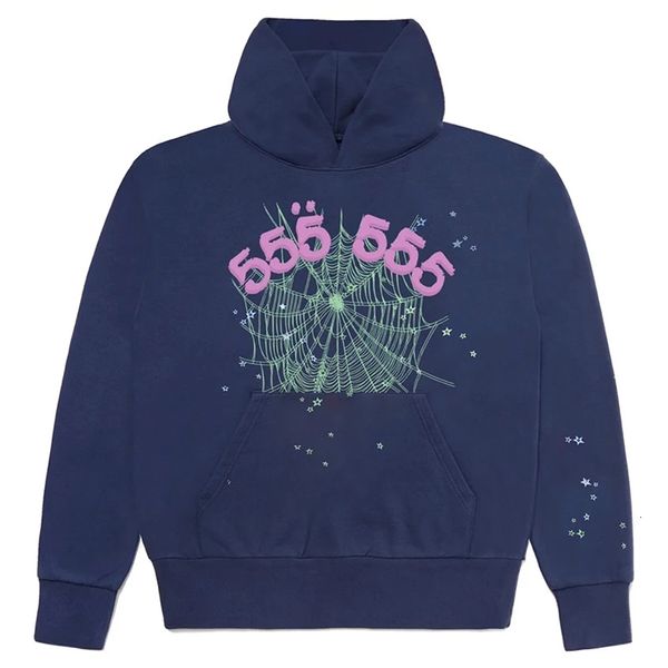 

men's hoodies & sweatshirts sp5der young thug 5555 hoodie with male and female hood patterned in spider web foam xign, Black