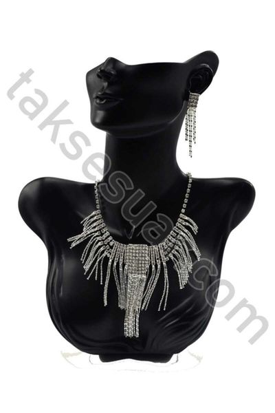 

earrings & necklace women's fashion jewelry women small bright stone evening dress sets, Silver