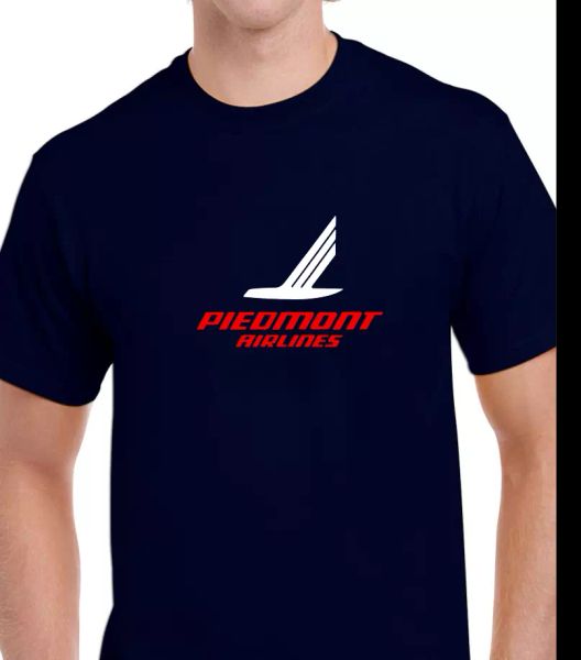 

piedmont airlines white red logo us aviation geek navy blue cotton t-shirt, White;black