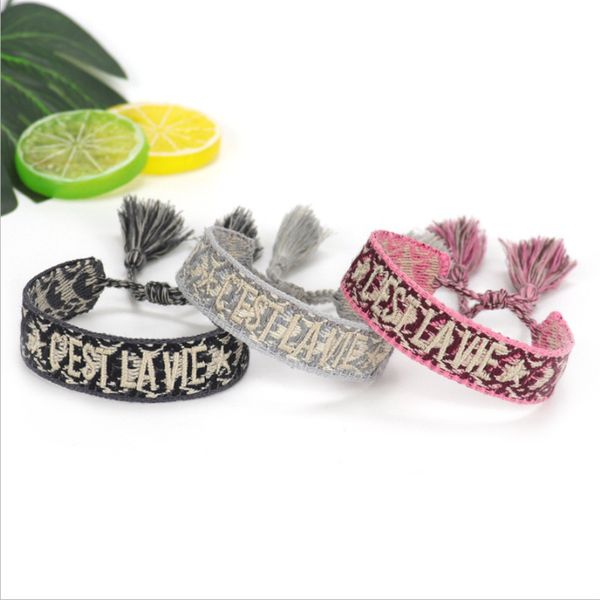 

2021 custom cuff mens bracelets women charm weave personal letter bracelet for her embroidered wrist rope autograph luxury fashion jewellery, Golden;silver