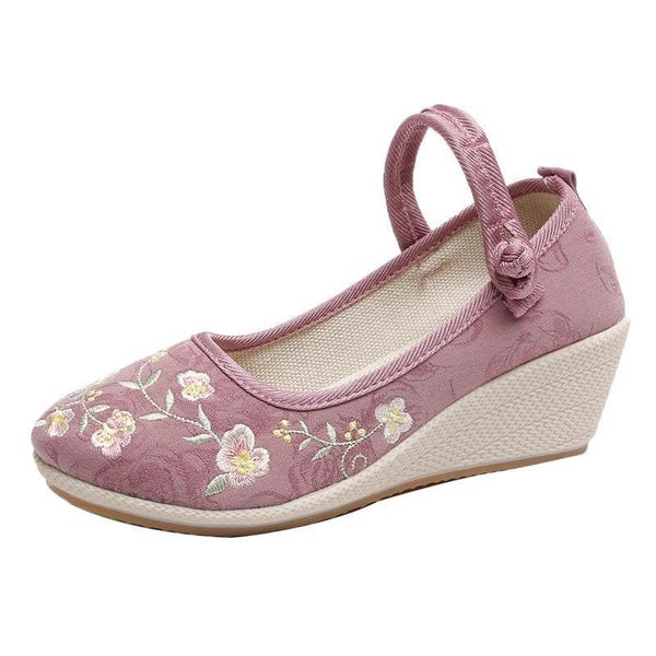 

dress shoes vintage colorful striped ladies casual cotton linen wedge heel pumps bohemian middle-age women soft comfortable platforms, Black