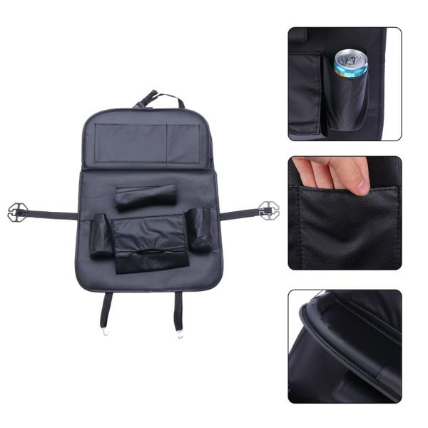

car organizer pu seat foldable tray table back protector (black)