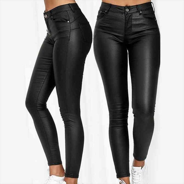 

spring women pu leather pants black stretch bodycon trousers women high waist long casual pencil pants plus size s-3xl, Black;white
