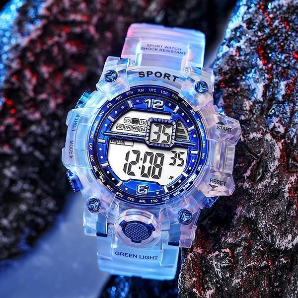 Relógios de pulso Moda Relógio Feminino Masculino Ouro Lazer Transparente Digital Eletrônico Esportes Presente de Dia dos Namorados Reoj Mujer Arco-Íris