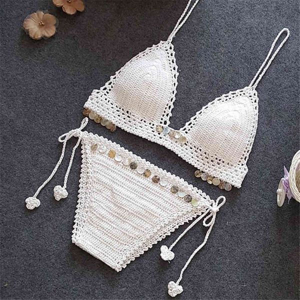 

Sexy Split Shell Beach Women's Crochet Swimsuit Mermaid Sexy Bikini, White;black