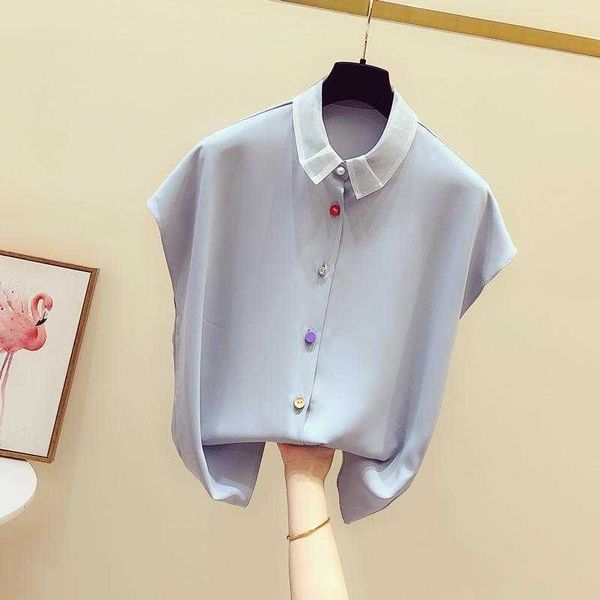 

women's spring summer style chiffon blouses shirt button turn-down collar bow short sleeve loose elegant df3652 210609, White