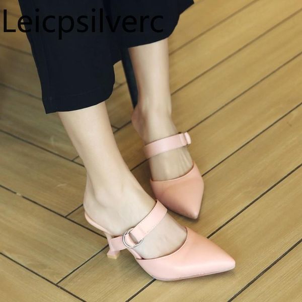 

women's slippers spring and autumn the fashion metal decoration pointed fine heel high shoes plus size 32-43, Black