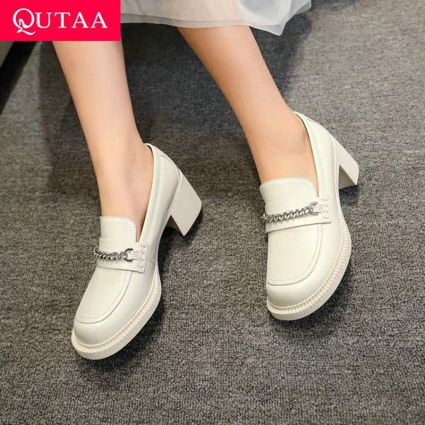 

genuine leather basic female pumps spring autumn round toe metal decoration women shoes square high heels size 34-39 dress, Black