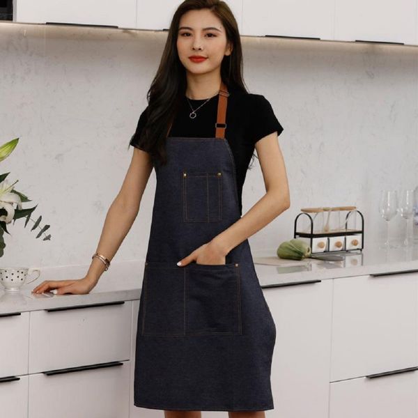 

style polyester cotton denim apron customizable logo coffee shop milk tea aprons