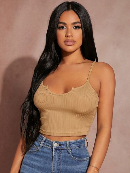 

sxy notch neck rib-knit cami crop j2yv#, White