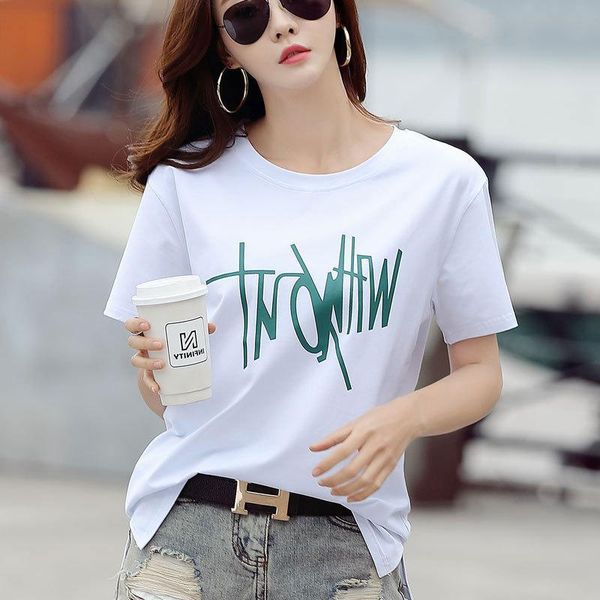 

women's t-shirt korean clothes camisetas verano mujer t shirt 2021 women poleras de moda cotton roupas feminina tee femme manga corta, White