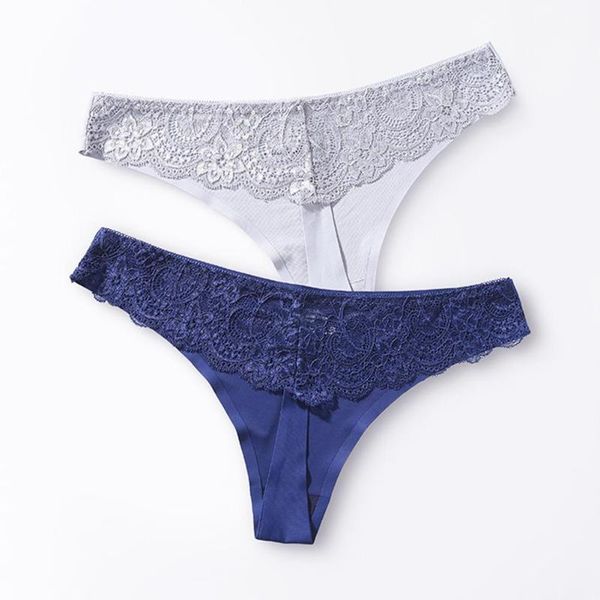 

women's panties 2pcs women solid color low waist seamless lace trim elastic g-string thong low-waisted brief, Black;pink