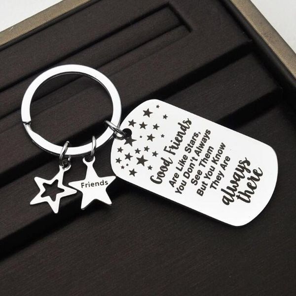 

keychains friendship gift for women teen girls, dog tag keychain jewelry birthday friends good are like stars, Silver