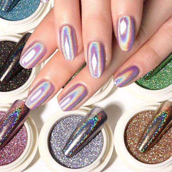 

nail glitter diy art deco shiny powder rainbow holo mirror effect multi pigment product, Silver;gold