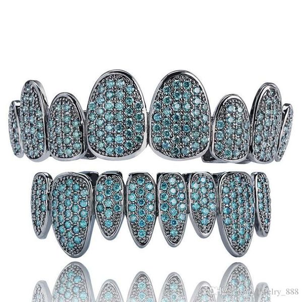 

hip hop grillz street fashion luxury multicolor bling zircon micro paved teeth braces wholesale 18k gold plated dental grills lp028, Black