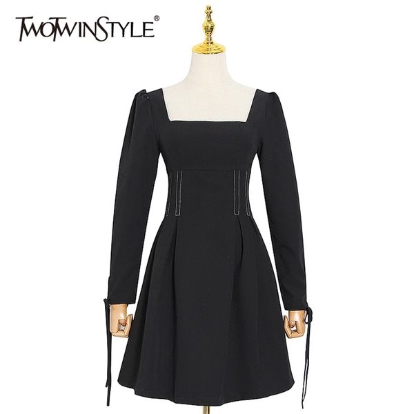 

hollow out bowknot women dress square collar long sleeve high waist backless mini elegant black dresses female 210520, Black;gray