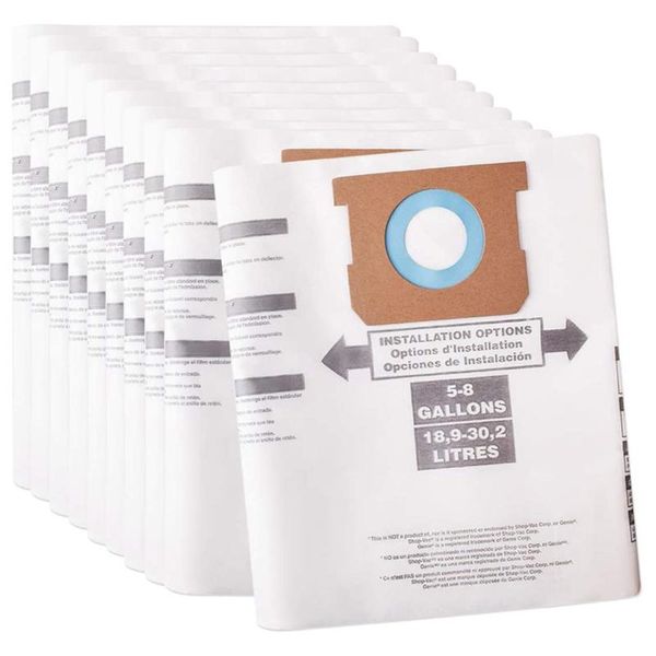 

vacuum cleaners 12 pack type e replacement filter bags for shop vac 5-8 gallon replaces part 90661 906-61 9066100