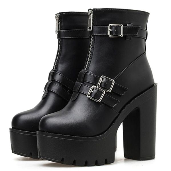 

boots 2021 brand gothic style cosplay buckles zipper thick platform extreme high heel cool fashion ankle woman shoes, Black