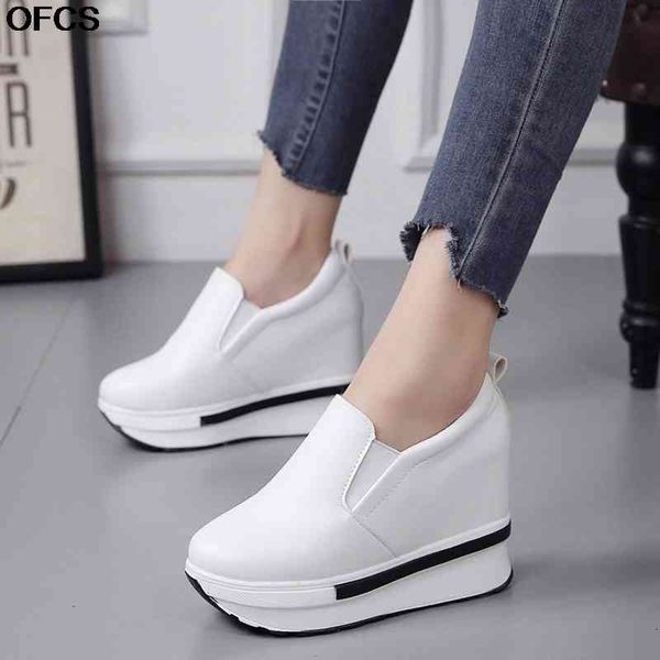 

sandals female casual shoes fashion sneakers with platform autumn flat pu leather black/white round toe women l3r2