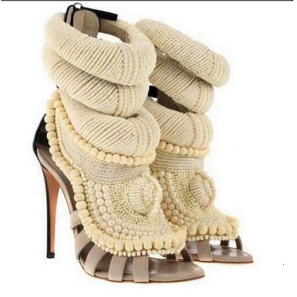 

sandals summer kaeve toe pearls artisanal leap shoes high fashion boots tornozelo sandalia, Black