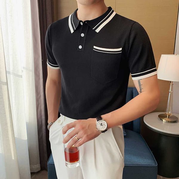 

men's polo shirts summer short sleeve slim polo shirts business casual mens clothing lapel men's tee 210527, White;black
