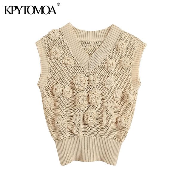 

women fashion with crochet detail knitted vest sweater vintage v neck ribbed trims female waistcoat chic 210420, Black;white