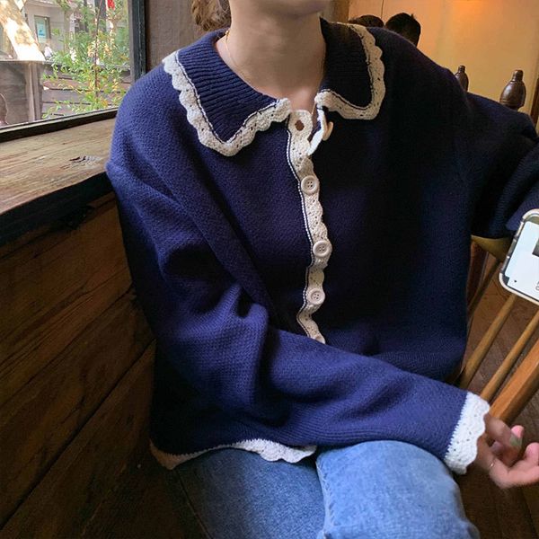 

2 colors autumn winter korean style loose knittd cardigans womens vintage sweaters cardigans womans (x1536) 210423, White;black