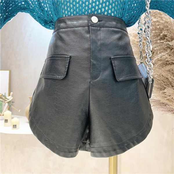 

women's shorts niche design clothing summer 2021 fashion versatile high waist loose pu a-line wide leg casual split pants, White;black