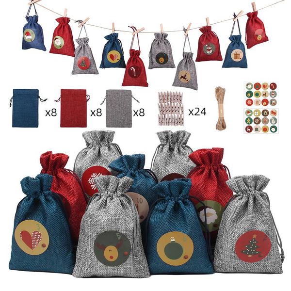 

christmas decorations 24pcs drawstring gifts bags linen presents souvenir kids candy package bag pouch decoration goody