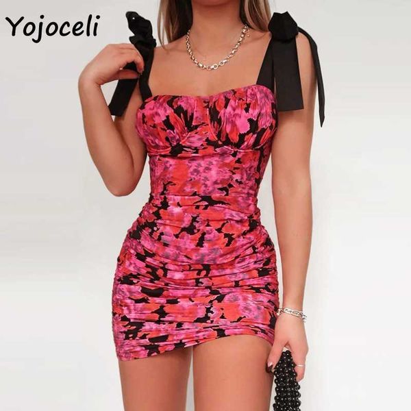 

yojoceli party club floral print dres bow mini female vestidos 210609, Black;gray