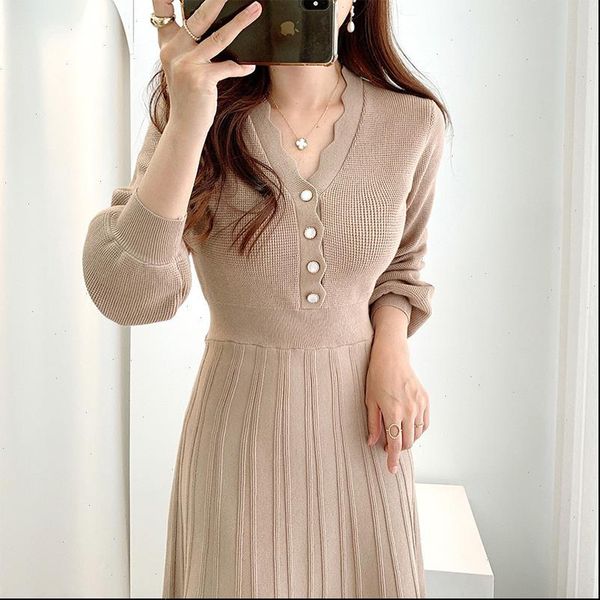 

womens dress spring solid full sleeve slim high waist knitted dresses office elegant ruched long lady outfits d0d510t, Black;gray