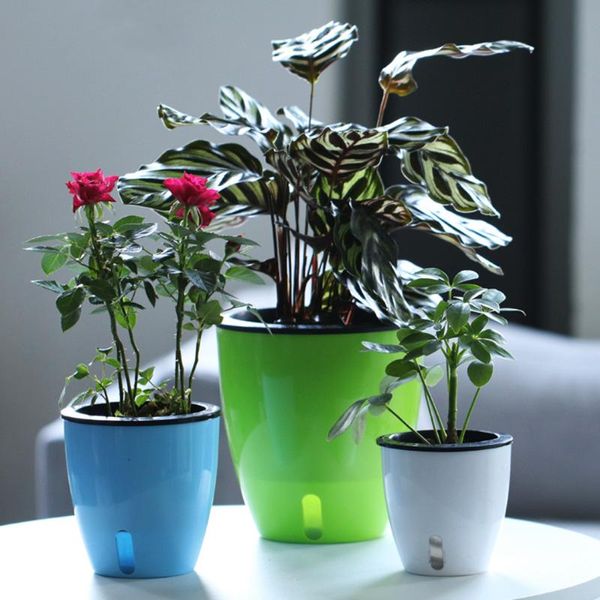 Aleatoriamente cor automático auto rega flor plantas pote para jardim interior decoração home jardinagem colocar em potes de plantadores de irrigação de assoalho