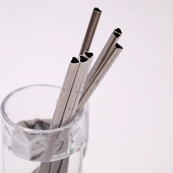 

drinking straws 1pcs heart-shaped metal straw 21.5cm reusable stainless steel colorful coffee tea pearl milk