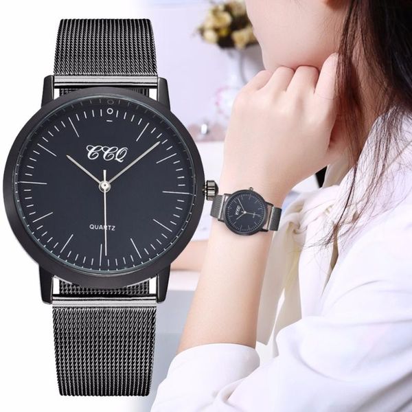 

wristwatches ccq brand women black mesh belt watch luxury ladies stainless steel quartz dress wrist watches relogio feminino, Slivery;brown
