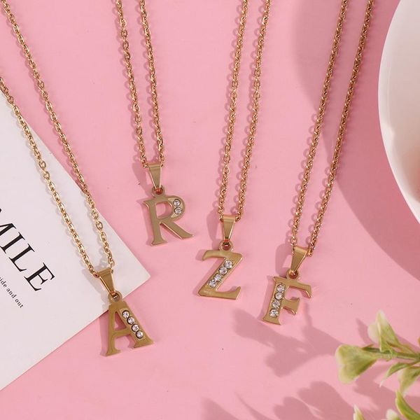 

pendant necklaces gold initial letter choker necklace for women titanium steel alphabet crystal chain collares 2021 jewelry, Silver
