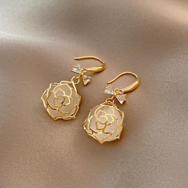 

dangle & chandelier golden hollow rose earrings elegant retro bow simple opal personality women's bohemian pendant gift jewelry, Silver