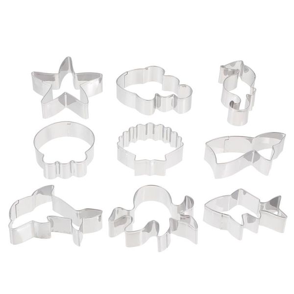 

baking moulds 9pcs stainless steel ocean series cookie molds tools (silver)
