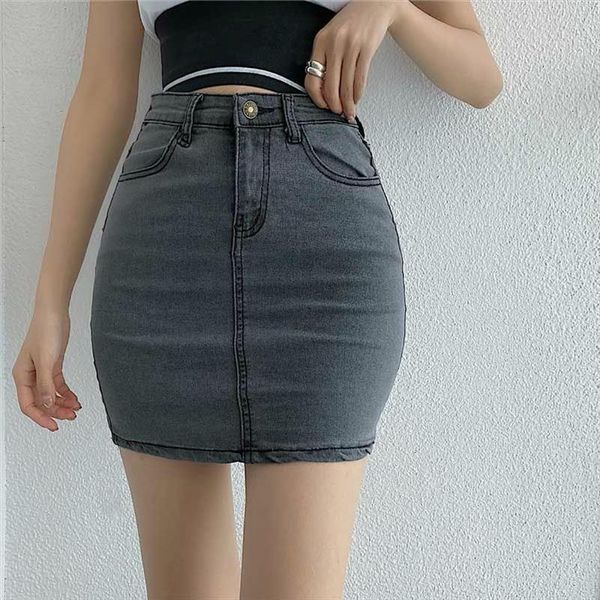 

stretch slim mini summer women skirts gray denim jeans multi size cotton short harajuku skirt, Black